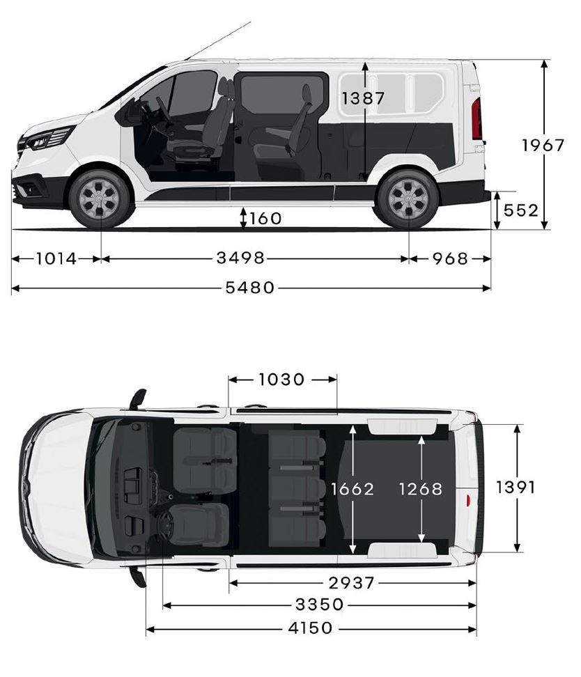 Notranjost Renault Trafic tovornega vozila - prostoren prtljažnik za prevoz blaga